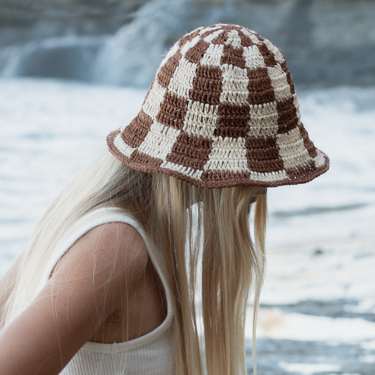 Made by Minga Unisex Crochet Checkered Bucket Hat Handmade