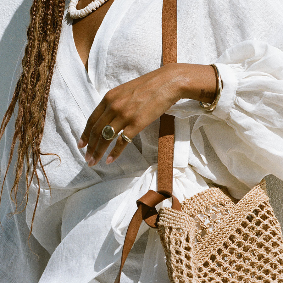 Maria Woven Market Bag | Leather Strap Made by Minga