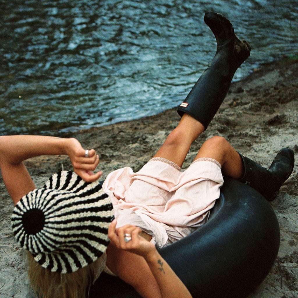Summer Bucket Hat - Black White Thin Stripe Minga