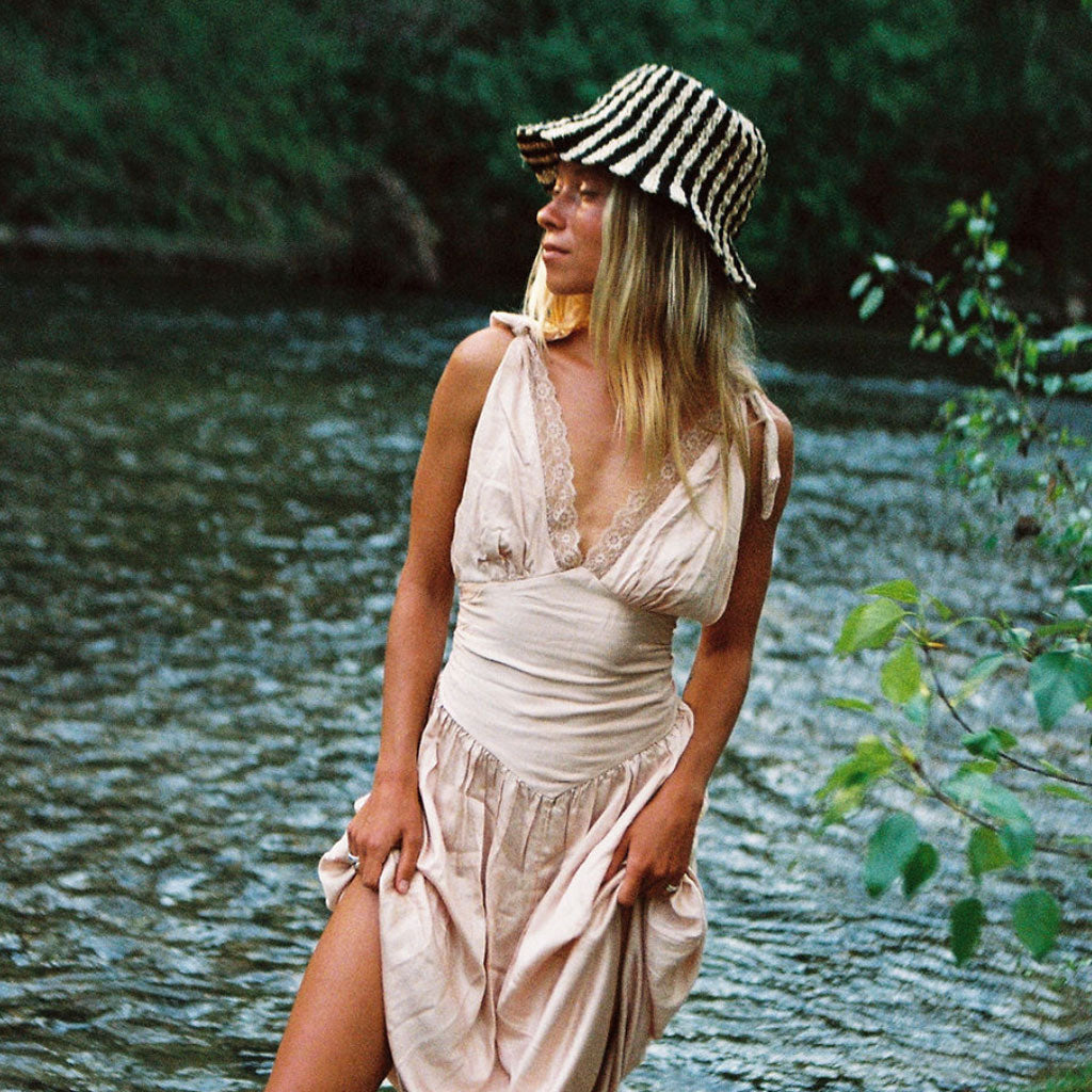 Summer Bucket Hat - Black White Thin Stripe Minga