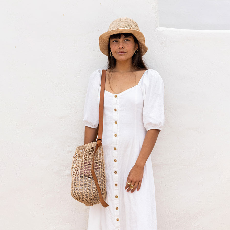 Maria Woven Market Bag | Leather Strap Made by Minga