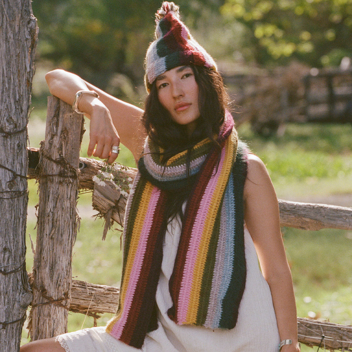 Rainbow baby alpaca knit scarf and beanie