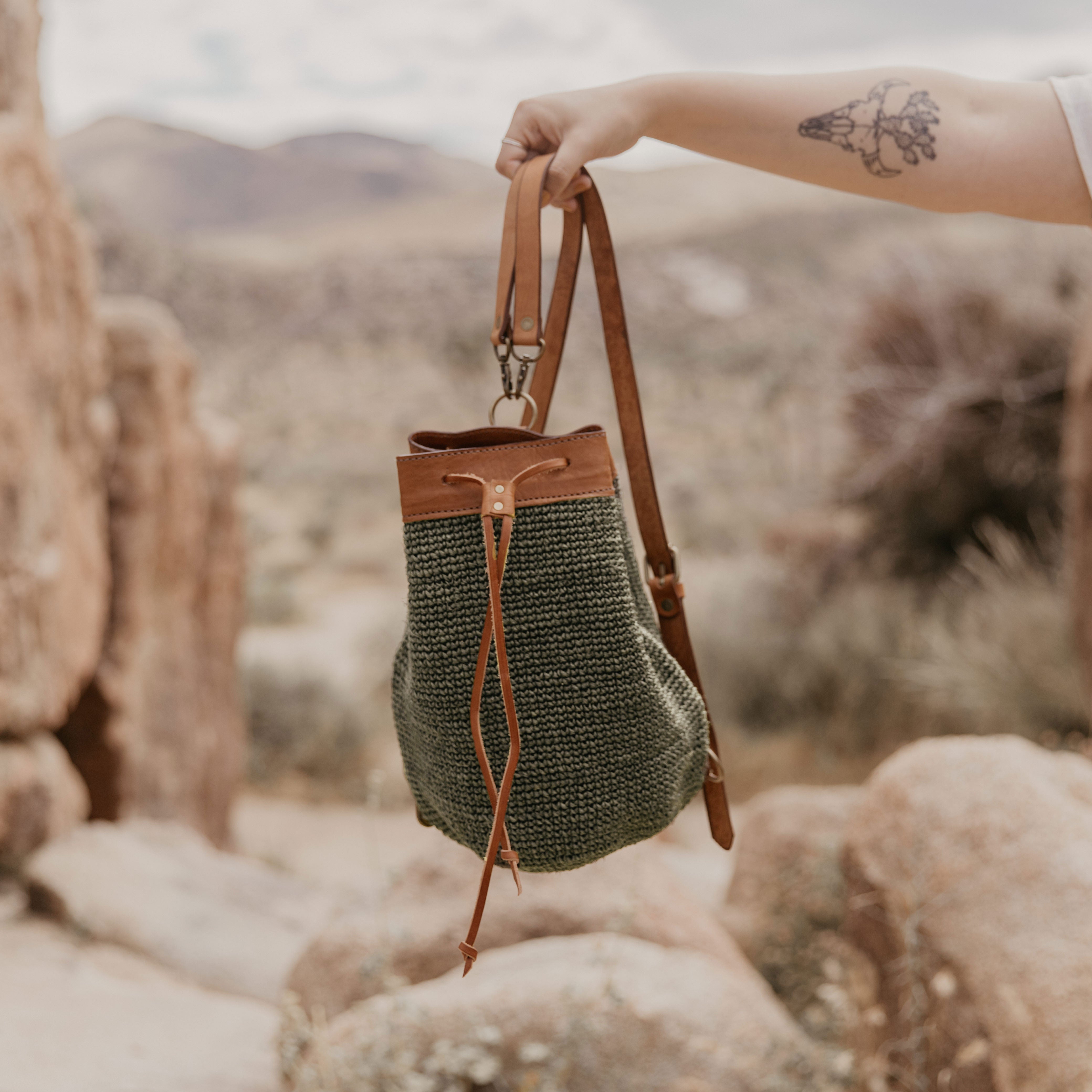 Made by Minga | Women's Woven Mini Backpack with Adjustable Leather Strap | Orange