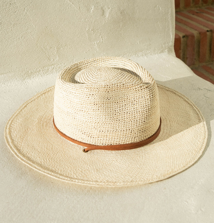 Made by Minga | Unisex Straw Rancher Hat with Adjustable Leather Tie ...