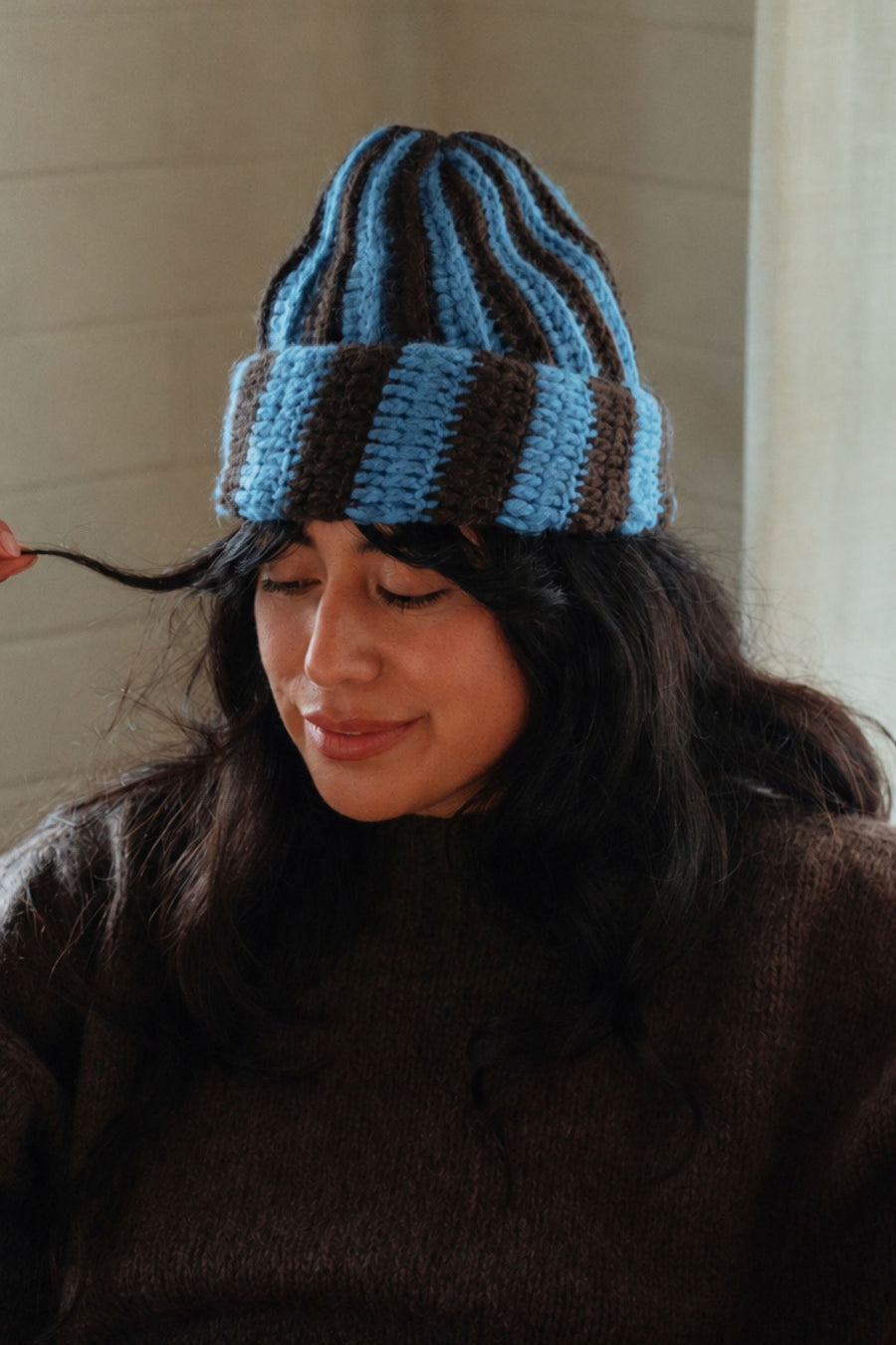 Baby Alpaca Beanie - Caribbean Cacao Stripe