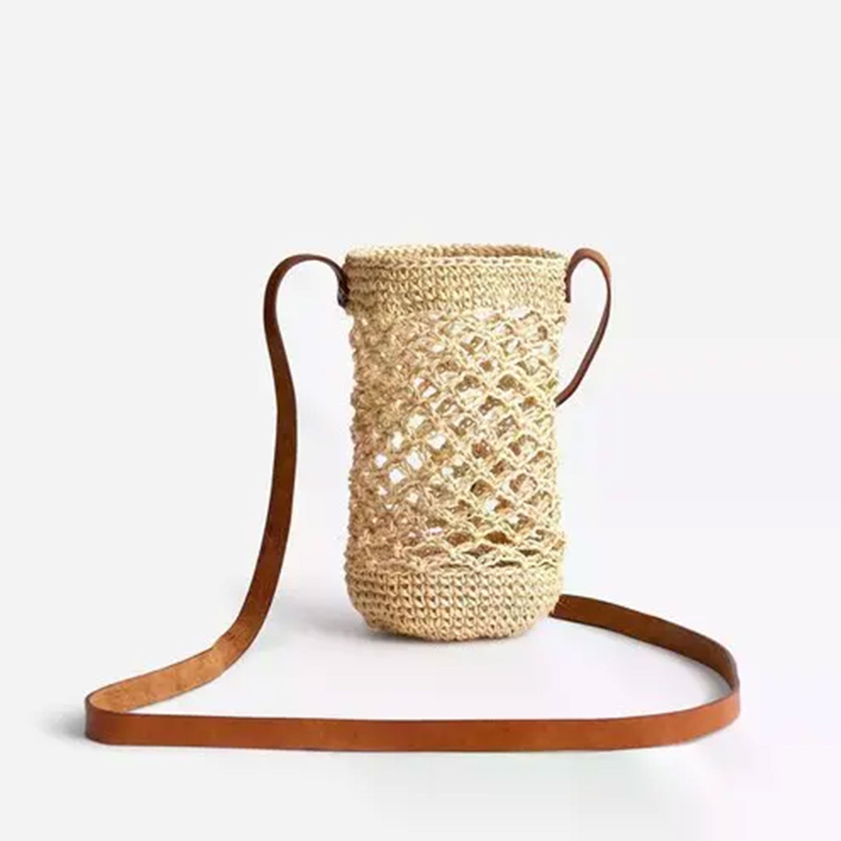 Made by Minga | Woven Water Bottle Holder with Leather Strap