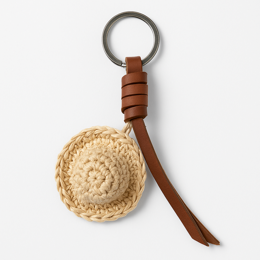 Mini-Woven Hat & Leather Keychain