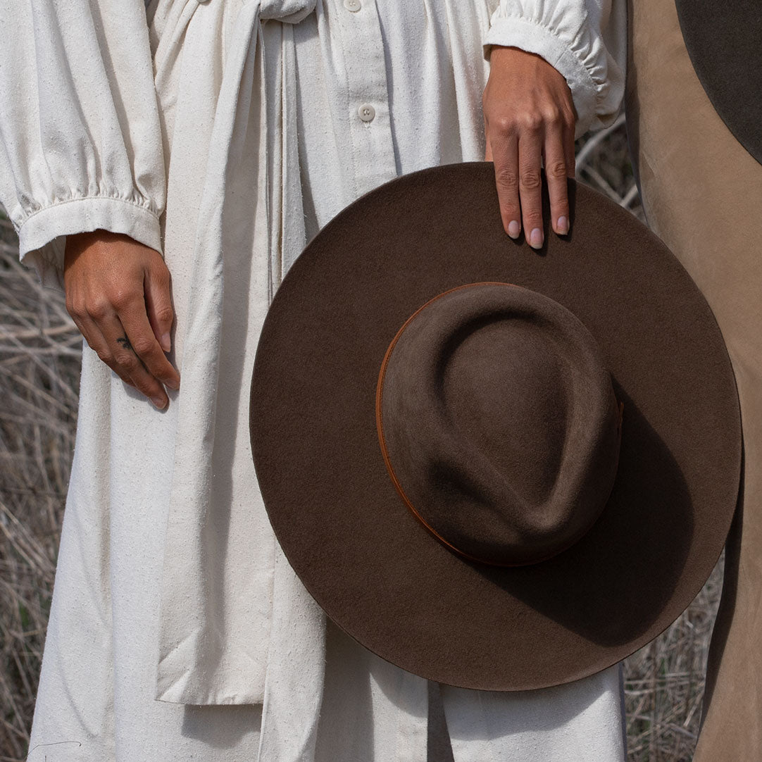Made by Minga | unisex Fedora Rancher Hat | Handmade | Brown | Wool XS (52 cm)