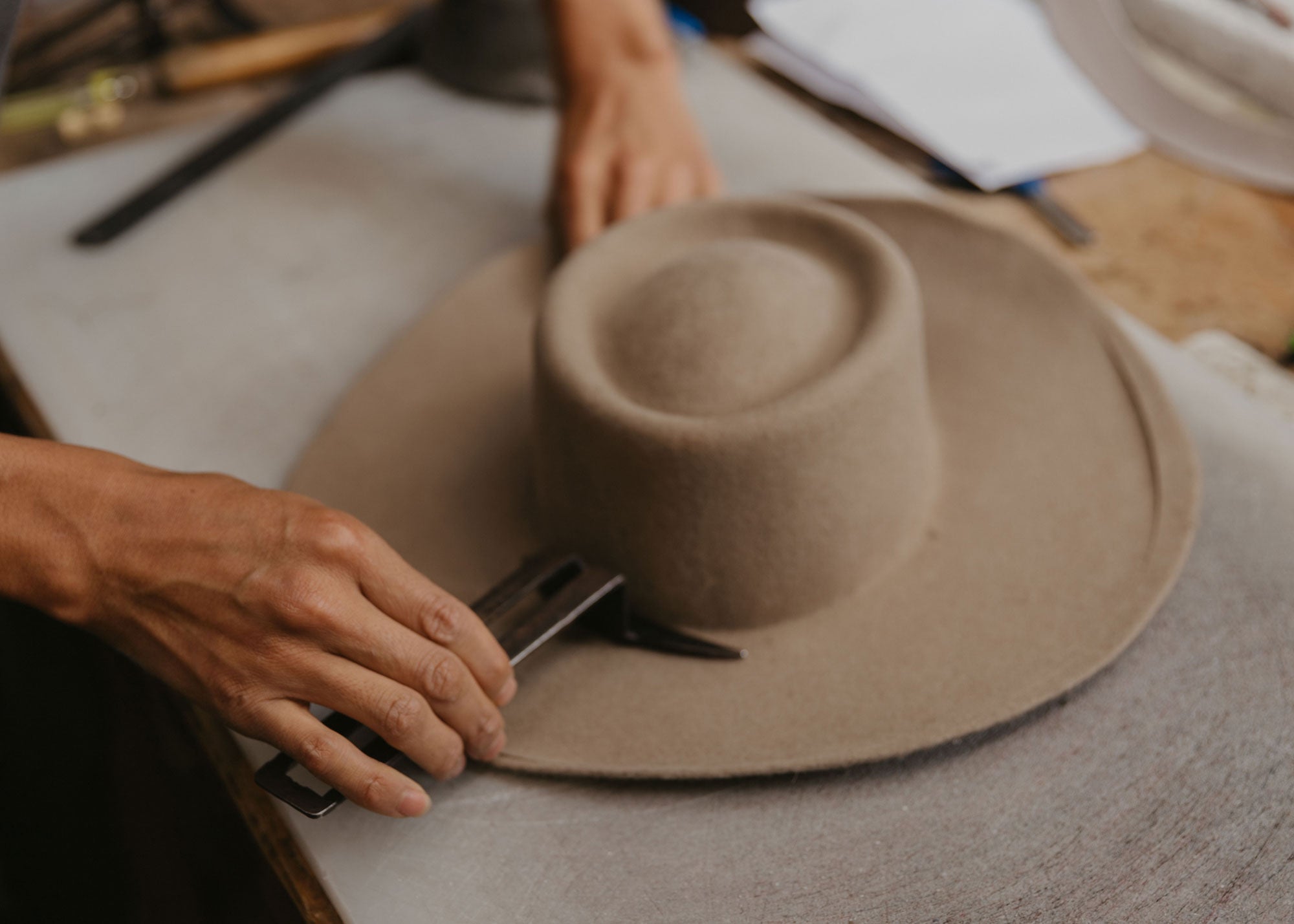 Made by Minga Unisex Fedora Rancher Hat Handmade Brown Wool