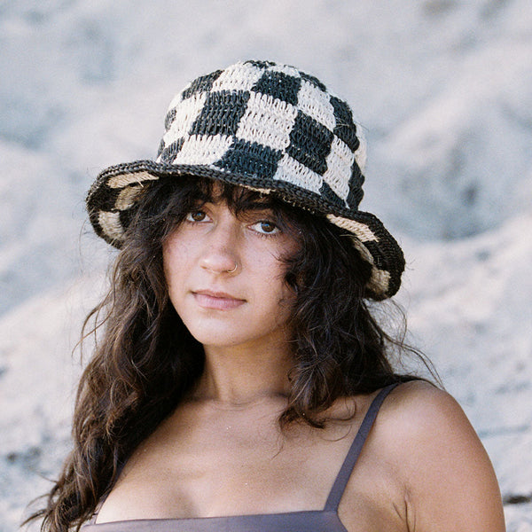 Made by Minga | Black + White Crochet Checkered Bucket Hat  display picture 1