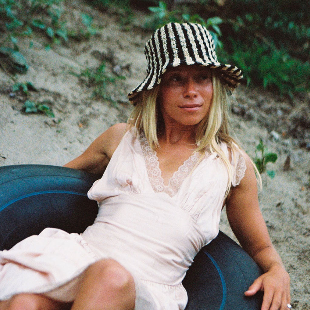 Summer Bucket Hat - Black White Thin Stripe Minga