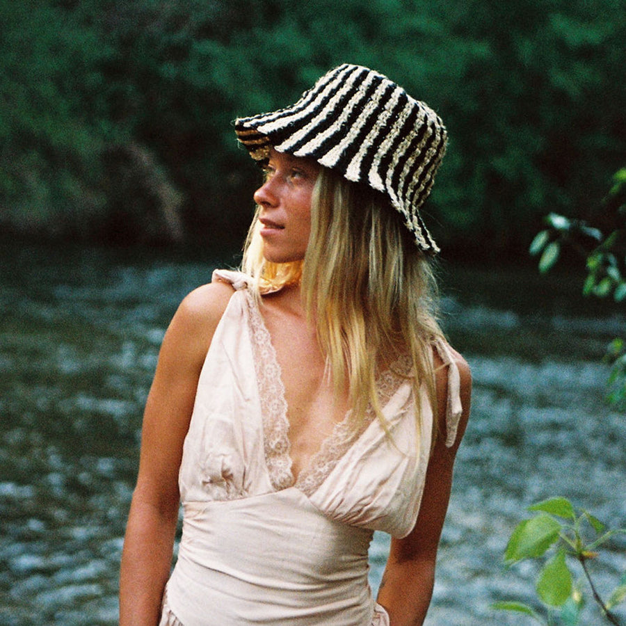 Summer Bucket Hat - Black White Thin Stripe